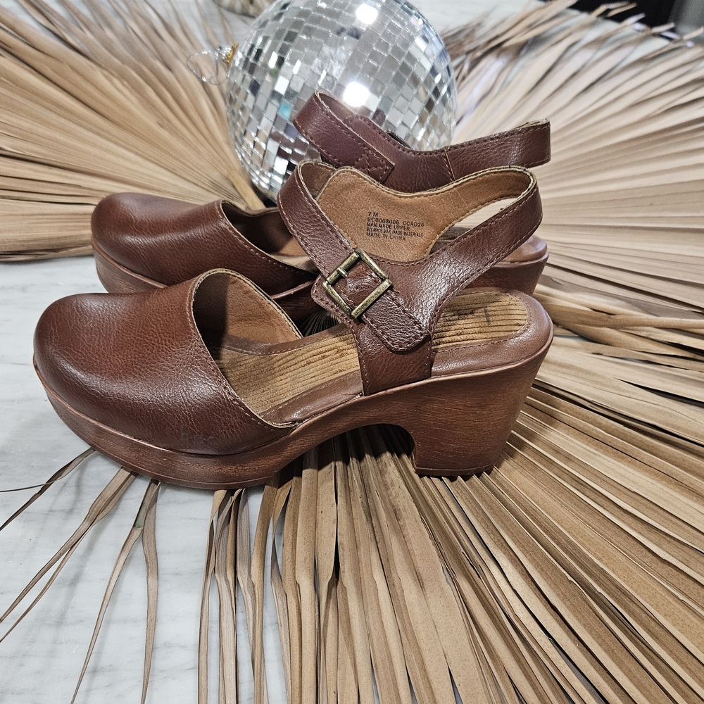 Kork-Ease Brown Leather Mules with Buckle